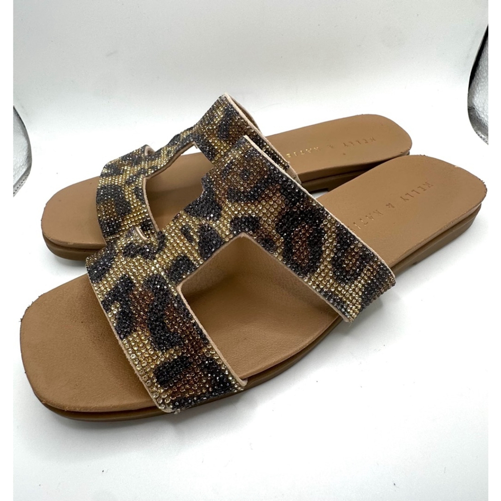 Kelly & Katie Sandals, women's Size 7, Brown & Gold rhinestones